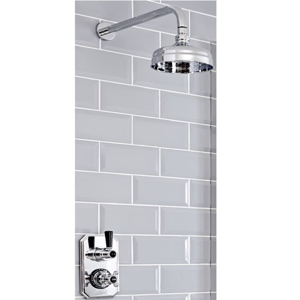 Milano Chrome & Black Elizabeth Thermostatic Mixer Valve 155Mm Round Shower Head Arm - Chrome Black
