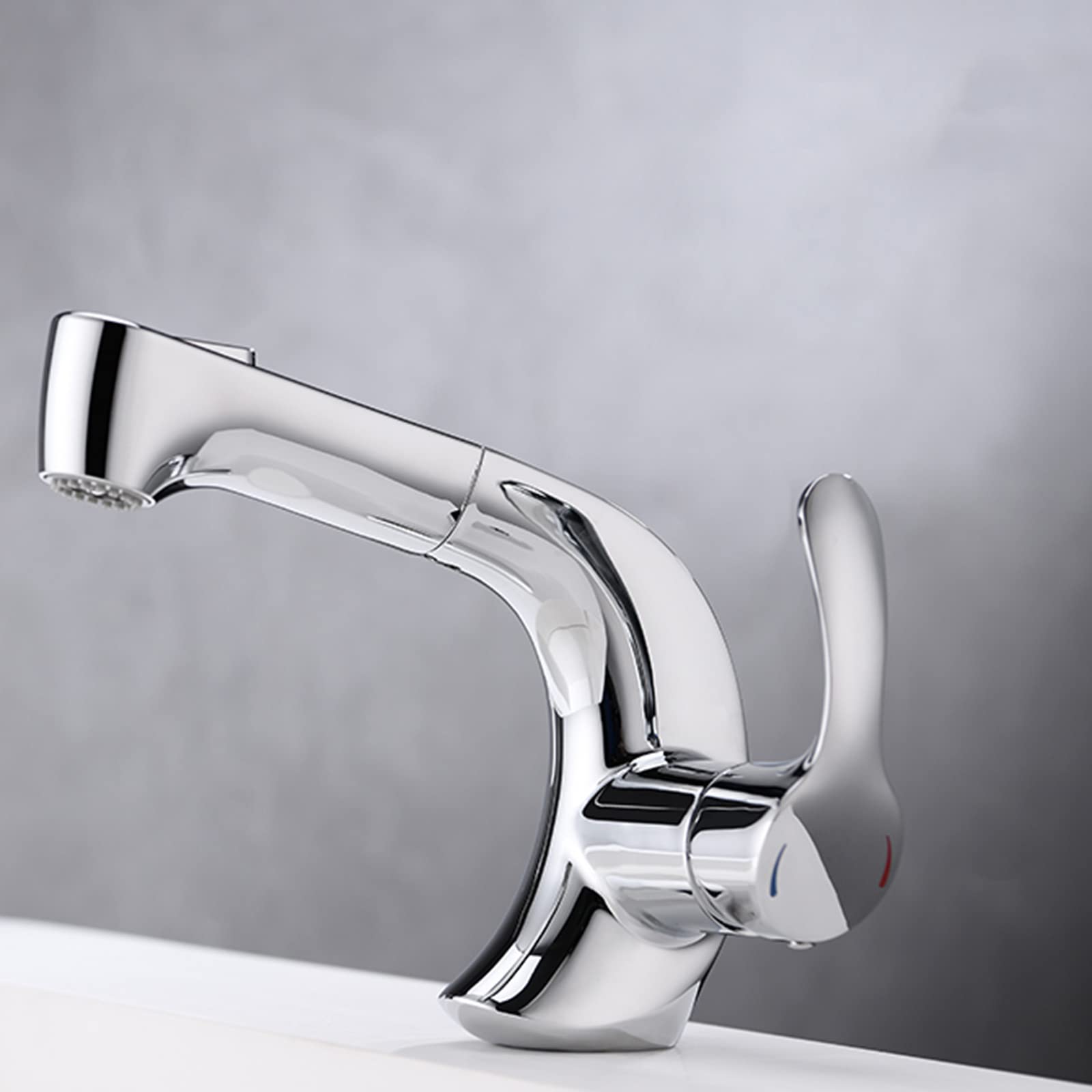 VDOQTLJT Bathroom Sink Faucet with Pull Out Spray Brass Telescopic Hot and Cold Single Hole Faucets-Black(Nero)