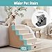 COZY KISS Hundetreppe für Kleine Hunde, 5 Stufen Breiter Haustiertreppe für Bett Couch Auto, 60cm Hoch Hochdichtem Schaumstoff Katzentreppe mit Abnehmbarem Bezug (Beige, 75x50x60cm, 5)
