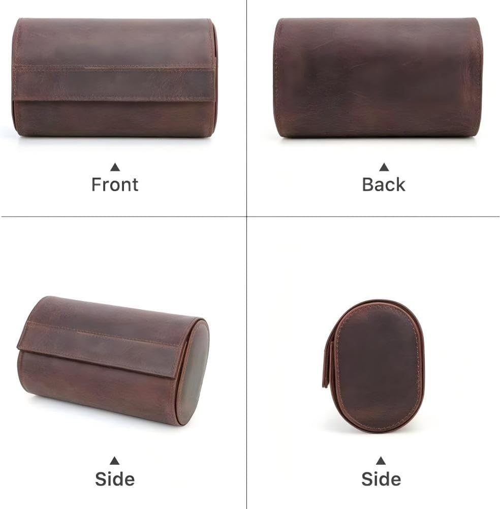 Genuine Leather Watch Roll Travel Case,2 Slots Full Grain Leather Watch Box with Pillow for Men,Watch Storage Organizer for Home Storage&Display, Gifts