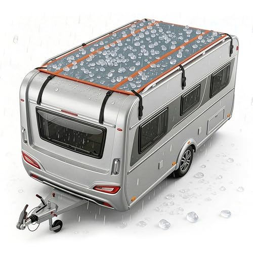 WALSER Hagelschutz Abdeckplane Wohnmobil/Wohnwagen Hagel-Wohnmobilabdeckung Perma Protect Hagelschutzgarage Universalgröße Wohnwagen Abdeckung Universalgröße - Größe M (300 x 200 cm) grau