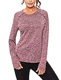 Diese Laufshirt damen langarm ist leicht und luftig und fühlt sich weich an. Es macht eine dehnbare und schmeichelhafte Passform, die es perfekt für viel Bewegung macht. Daumenlöcher halten Ihre Ärmel an Ort und Stelle, ohne sich zu verschieben.