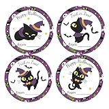 Happy Halloween Stickers, 60Pcs Halloween Cat from Name Gift Stickers Self-Adhesive Spooky Cat Label Sticker for Halloween Bags Envelope Seals Party Decoration