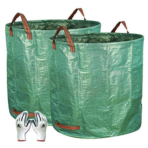 Gardzen 2-Pack 132 Gallons Gardening Bag with Double Bottom Layer - Extra Large Reuseable Heavy Duty Gardening Bags, Lawn Pool Garden Leaf Waste Bag, Comes with Gloves
