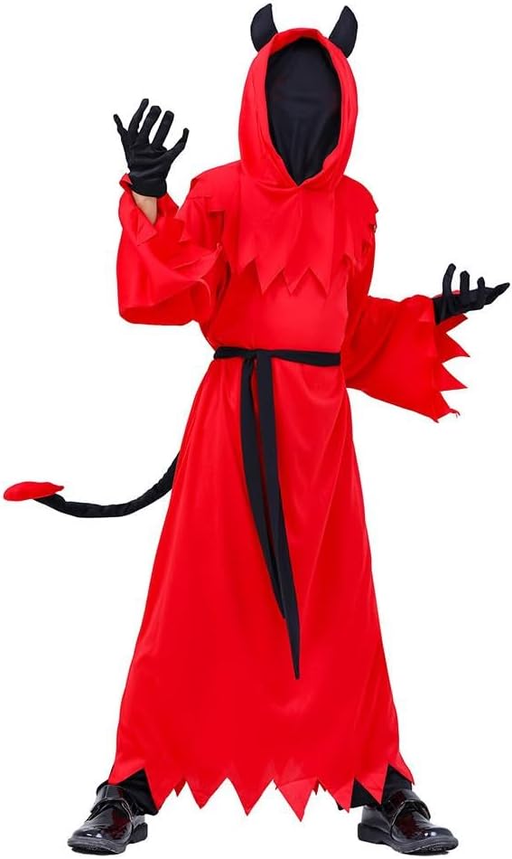 Dressy Daisy 5–12 Kids Grim Reaper Halloween Costume with Scythe Hood Gloves Belt Scary Robe Boys Girls for Trick or Treat