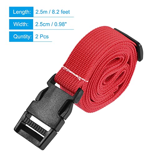 Image of MECCANIXITY Utility Strap with Buckle 1x98 Inch Polyester Quick Release Adjustable Belt for Travel Outdoor Bag Luggage Packing (Red, Pack of 2)