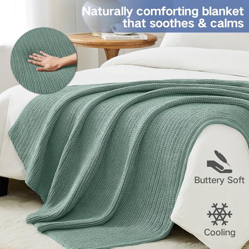 Guohaoi Knitted Weighted Blanket Kids (Haze Green 50"x60" 5lbs) No Beads Cooling Heavy Blanket, Home Decor Breathable Chunky Knit Throw Blanket for All-Season Use