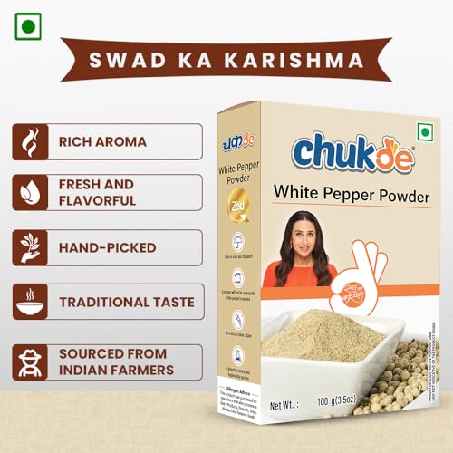 Image of Chukde - Safed Mirch Powder - White Pepper Powder - Aromatic Spice for Cooking - Authentic To Enhance Flavor of Dishes - Perfect for Soups, Sauces, and Seasoning - 100 Gm