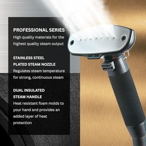 SALAV® Limited Edition Pro Series Standing Garment Steamer & Ironing Board – 1500W, 4 Steam Levels, Stainless Steel Plate, 1.8L Tank, Chrome Finish & Wheels