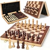 Magnetic Wooden Chess Set for Adults Kids, 15" Folding Chess Boards with 2 Extra Queens, Portable Travel Chess Sets with Pieces Storage Slots, Beginner Chess Game Set for Kids, Adults