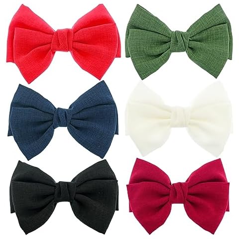6 Pack Solid Color 5.2'' Bow Clips Women Hair Barrettes Hair Accessories Cover