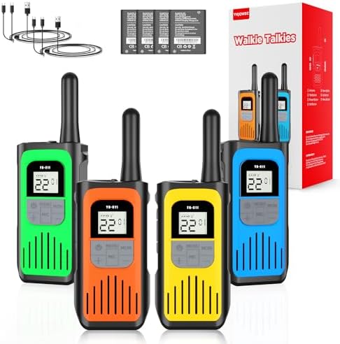 Walkie Talkies for Adults, Rechargeable Walkie Talkies Long Range 22 Channel Two-Way Radios with 1200mAh Li-ion Batteries and USB Charger for Biking,Camping,Hiking,4 Pack