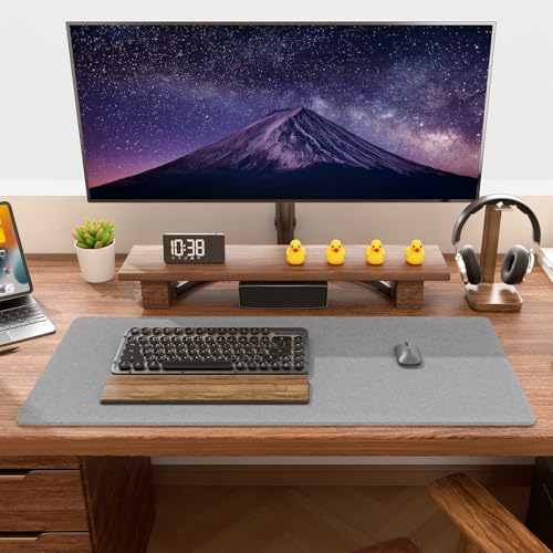 Image of Auhoahsil Felt Desk Mat, Minimalist Large Mouse Pad XL 31.5 x 11.8 in, Desk Matt for Desktop, Keyboard, Laptop, Computer, Office, Work from Home, Gaming, Light Gray