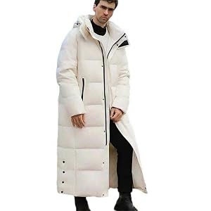 Down Jacket Unisex Winter Hooded Long Over-the-Knee Parka Casual proof Mens Solid Color Jacket