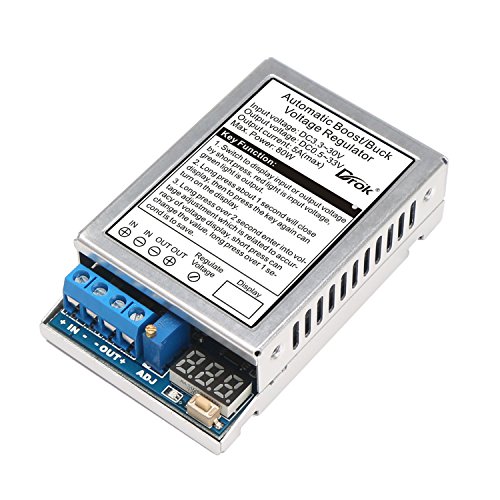 DROK 180050 DC-DC 80W Auto Boost Buck Voltage Regulator Stabilizer 5A 3.3V-30V to 0.5V-33V LED Display Volt Stabilizer Transformer Adjustable Output