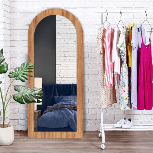 Image of Creative Arts n Frames 18x42 inch Long Wooden Irregular Curve Zigzag Shape Wall Hanging Wall Mount Full Length HD Mirror Home Decor Items (Natural Iqurel Oak Arch 18x42 inch Mirror)