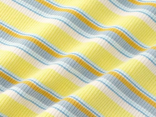 Image of Girls Striped T-Shirt Lettuce Trim Short Sleeve Top Size 6-16 | Soft stretch ribbed knit fabric, breathable blouse,summer outfit for big girls & teen, for school, party and daily activity