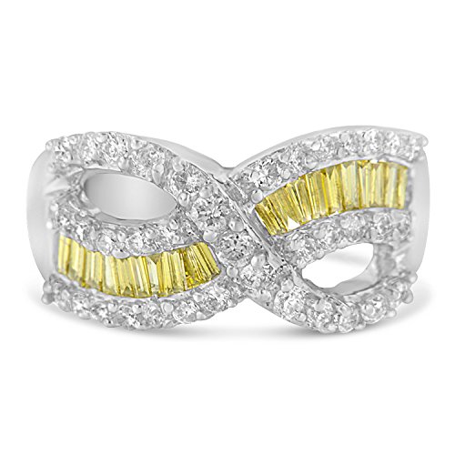 Original Classics 14K White Gold Treated Yellow Baguette and Round Diamond Infinity Ring (1.25 Cttw, Yellow Color, I1-I2 Clarity) - Size 7