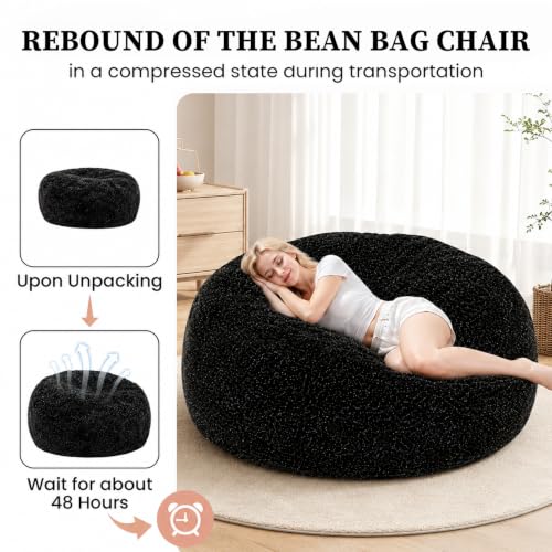 Image of Memory Foam Bean Bag Chair for Adults, 4FT Black Shining