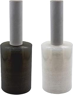 Stretch Wrap 5" x 1000' Roll with Handle, 80 Gauge Extra Thick Durable Self-Adhering Plastic Wrap for Moving, Packing Wrap Industrial Strength,Plastic Pallet Shrink (Clear (1 pc.)&Black (1 pc.))