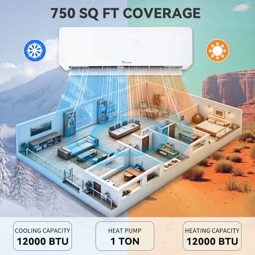 Image of YITAHOME 12000 BTU Mini Split AC /Heating System, Ductless Split Unit AC and Heat, 115V 20 SEER2 Energy Efficient Inverter Air Conditioner, Wifi Enabled Compatible with Alexa Cool Up to 750 Sq. Ft