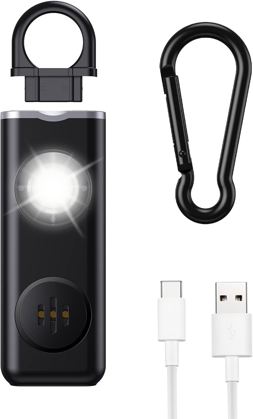 ORIA 130dB Personal Safety Alarm, Rechargeable Safety Siren, Black