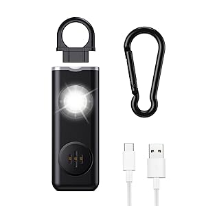 Alarma Personal para Mujeres, Llavero de Alarma de Seguridad Recargable con Luz LED Estroboscópica, Alarma Fuerte de 130 dB, Alarma SOS de Emergencia para Estudiantes, Niños, Ancianos (Negro)