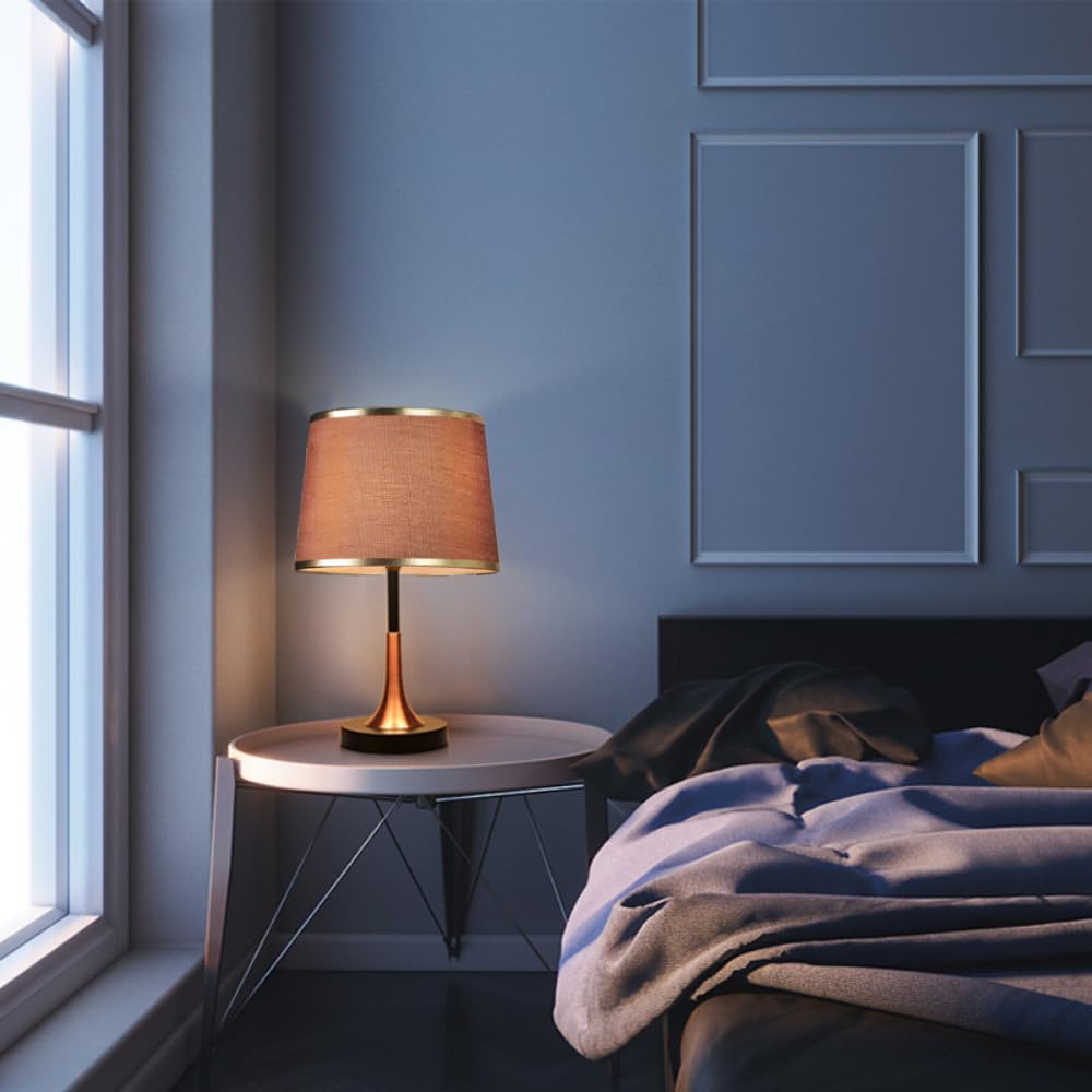 XINYASEE Lampe de chevet design moderne, abat-jour en tissu café/lin/noir, base en métal, convient aux ampoules E27, lampe de table pour chambre salon (Café)