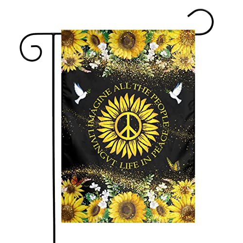 Wizfuyq Friedens-Gartenflagge, 30,5 x 45,7 cm, verblasst nicht, doppelseitig, für den Innen- und Außenbereich, Hippie, Sonnenblume, Brise, Flagge, Garten, Haus, Heimdekoration, Urlaub, Hof, Schild