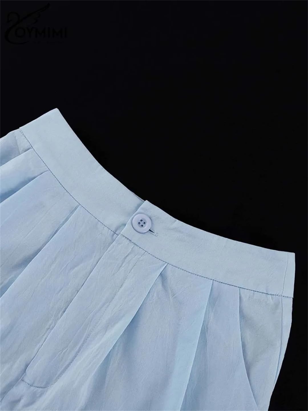 Women Blue Cotton Two Piece Set Elegant Lapel Long Sleeve Shirts and High Waisted Button Skirts Sets