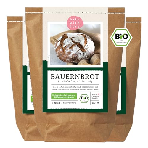 Bio Brotbackmischung Bauernbrot – Sauerteigbrot mit Roggenmehl & Dinkel – für Brotbackautomat & Ofen – frisches Brot backen – Bake with Love – 3 Pack