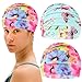 Bemonew 2PCS Floral Pleated Swim Cap Elastic Comfort Bathing Cap for Long Hair (Men & Women)