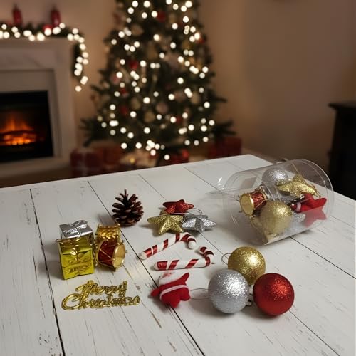Image of Crackles Christmas Decoration Gift Set (15 Pcs) | Mixed Ornament Combo with Balls, Gifts & Santa | Festive Christmas Tree Decoration Kit for Home, Office & Party Decor