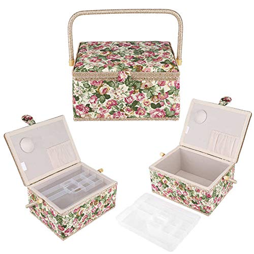 Anncus FABRIC RUSTIC STYLE SEWING BOX BASKET RECTANGLE HOUSEHOLD STORAGE ORGANIZER UK