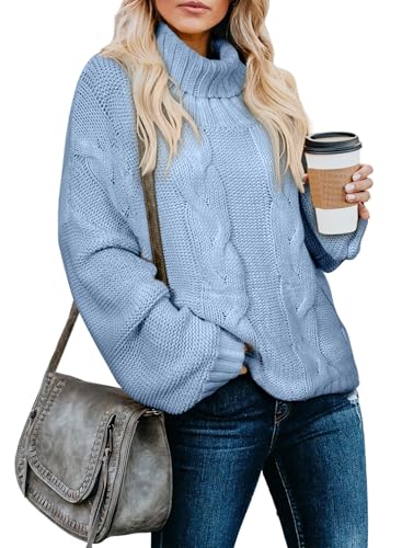 Image of Dokotoo Womens 2026 Winter Fall Solid Turtleneck High Neck Balloon Long Sleeve Sweaters Pullover Outerwear