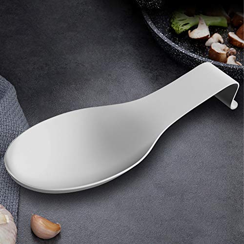 Image of VanlonPro Stainless Steel Spoon Rest, Spatula Ladle Holder, Stainless Steel Utensil Spoon Rest Holder, Brushed Finish, Dishwasher Safe 9.8 x 3.7 Inch (Silver 1PC)