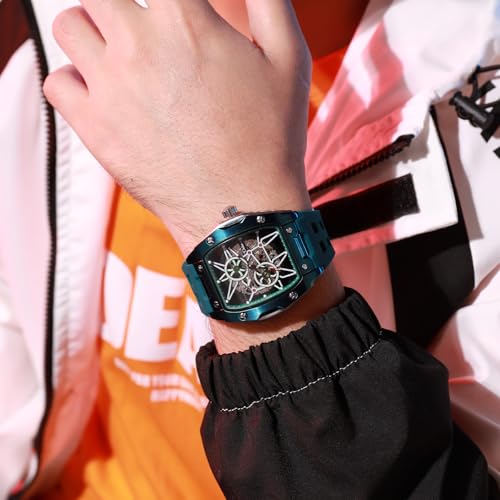 Image of Men's Watches Automatic Mechanical Wristwatch Tonneau Hollow Design 30M Waterproof Luminous Self-Winding