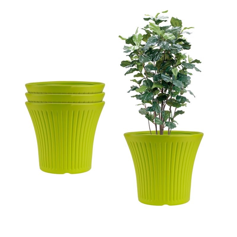 Image of GARDENS NEED 12 Inches Tancy Round Flower Pot | Set of 4 | Lemon Green | Plastic Planter Pots for Indoor & Outdoor Home, Office & Balcony Decoration