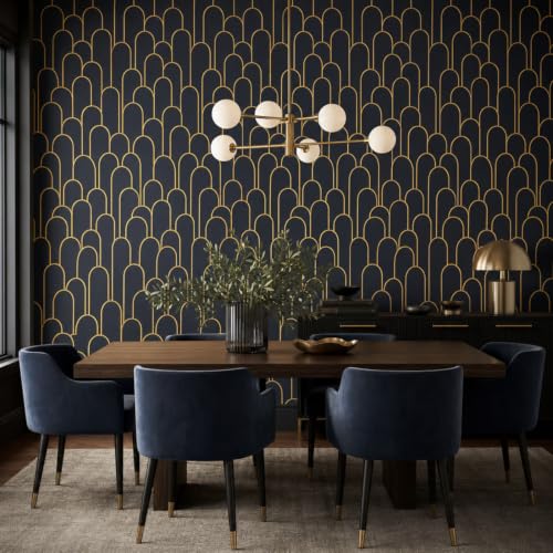 Image of FOKRIM Wallpaper for Walls Sticker Peel and Stick Removable Self Adhesive Waterproof Wall Paper for Home Kids Room Play Room (Black Glod)