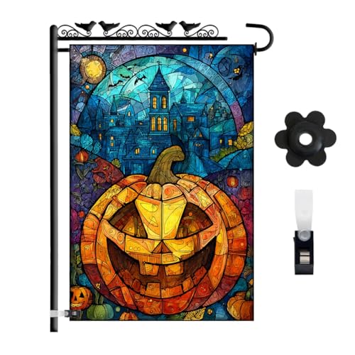 Drapeau de jardin citrouille résistant au vent en toile de jute double face avec attaches