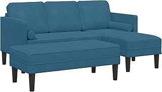 vidaXL Sofá de jardín con banco y cojín de terciopelo azul en forma de L, sofá en forma de L azul 173 x 131 x 67 cm terciopelo, banco azul 113 x 57 x 39 cm terciopelo