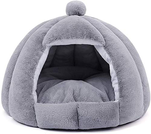 Lelesta Igloo Hundebett für Katzen und Hunde, 40 x 50 cm, 2 in 1, mit abnehmbarem und waschbarem Kissen, Mikrofaser, für Innen- und Außenbereich, Hellgrau Cover
