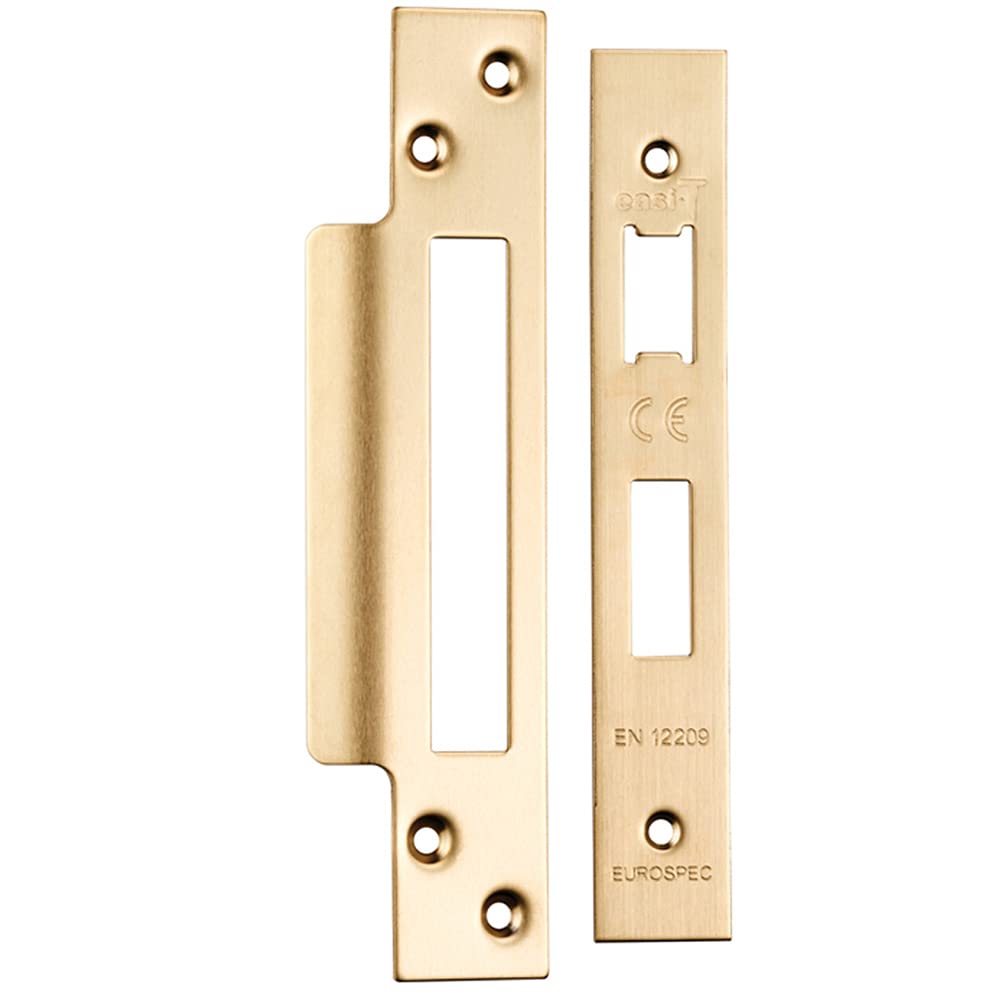 Loops Satin Brass Square Forend Strike And Fixing Pack - Suitable For Sashlocks - | Forend Strike & Fixing Protective Plate Set - Door Lock Furnishings - Forend Plate, Strike Plate And Screws Included