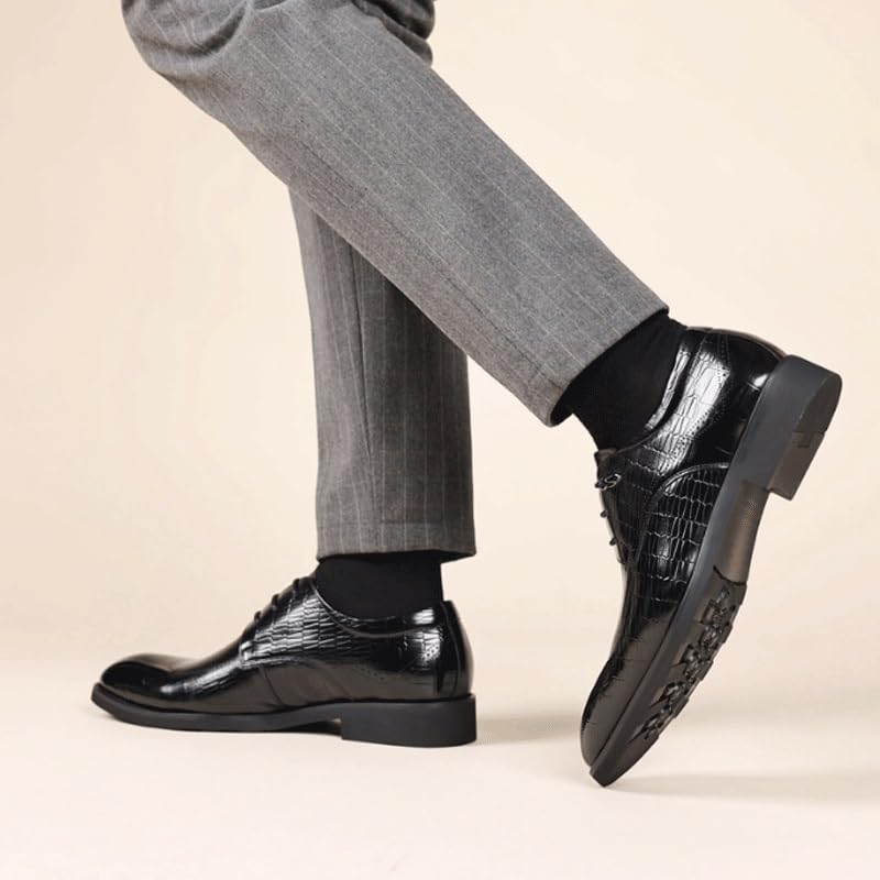 Men's Vintage Crocodile Print Strap Slip On Dress Shoes Classic Casual Lace Up Round Toe Lug Sole Dress Derby Shoes3