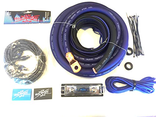 Oversized 1/0 Ga CCA AWG Amp Kit Twisted RCA Blue Black Complete Sky
