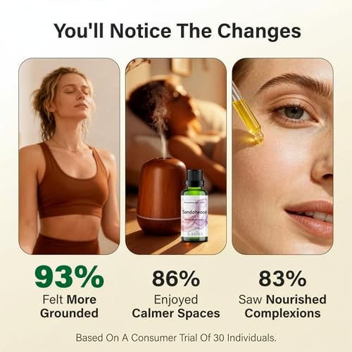 Image of Esslux Sandalwood Fragrance Oil for Diffuser & DIY | Warm, Woody Aroma for Candles, Soaps, Perfumes & Home Scents | Long-Lasting & Luxurious, 60 ML