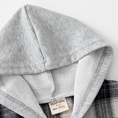 Little Boys Girls Flannel Plaid Shirt Toddler Kids Long Sleeve Hooded Jacket Sweatshirt with Pockets Baby Button Down Shirts4