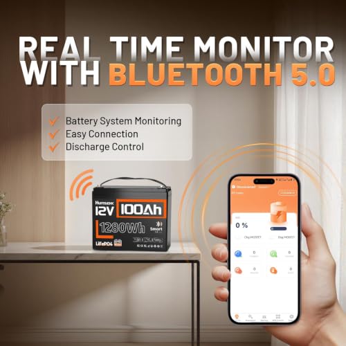 Image of 2 Pack 12V 100Ah LiFePO4 Lithium Battery with Bluetooth (Group 24) | 15000+ Deep Cycles, Built-in 100A BMS & Low-Temp Protection, Max. 1280Wh Energy for RV /Boat /Off-Grid /Solar System /Home Backup