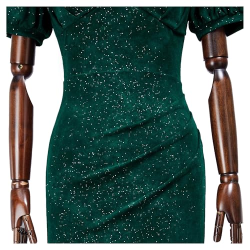 Image of Miusol Women's Retro V-Neck Elegant Glitter Wrap Ruched Puff Sleeve Cocktail Party Dress
