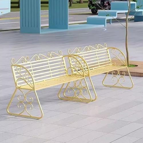 Metal Outdoor Garden Bench, Cast Iron Metal Frame Patio Park Bench, 2-Person Outdoor Benches with Backrest and Armrests, Patio Dining Bench Front Porch Benches(White) - Image 4